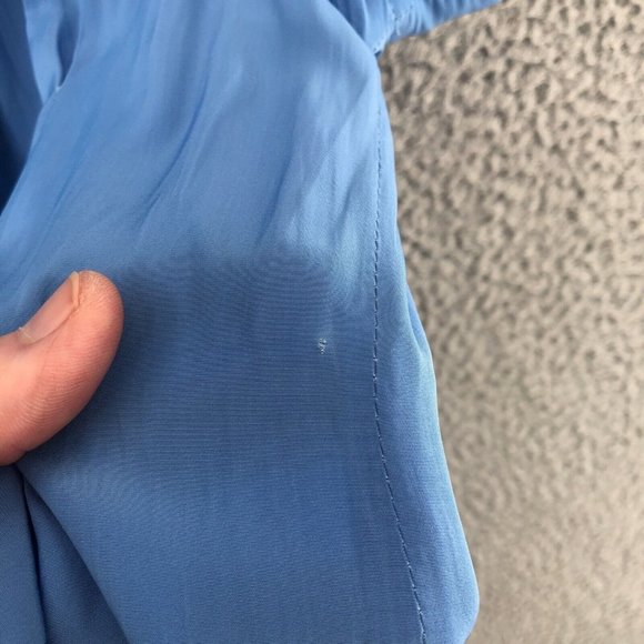 Smythe Blouse Womens Medium Blue Yoda Cap Sleeve Double Breasted Button Slouchy - Picture 9 of 14